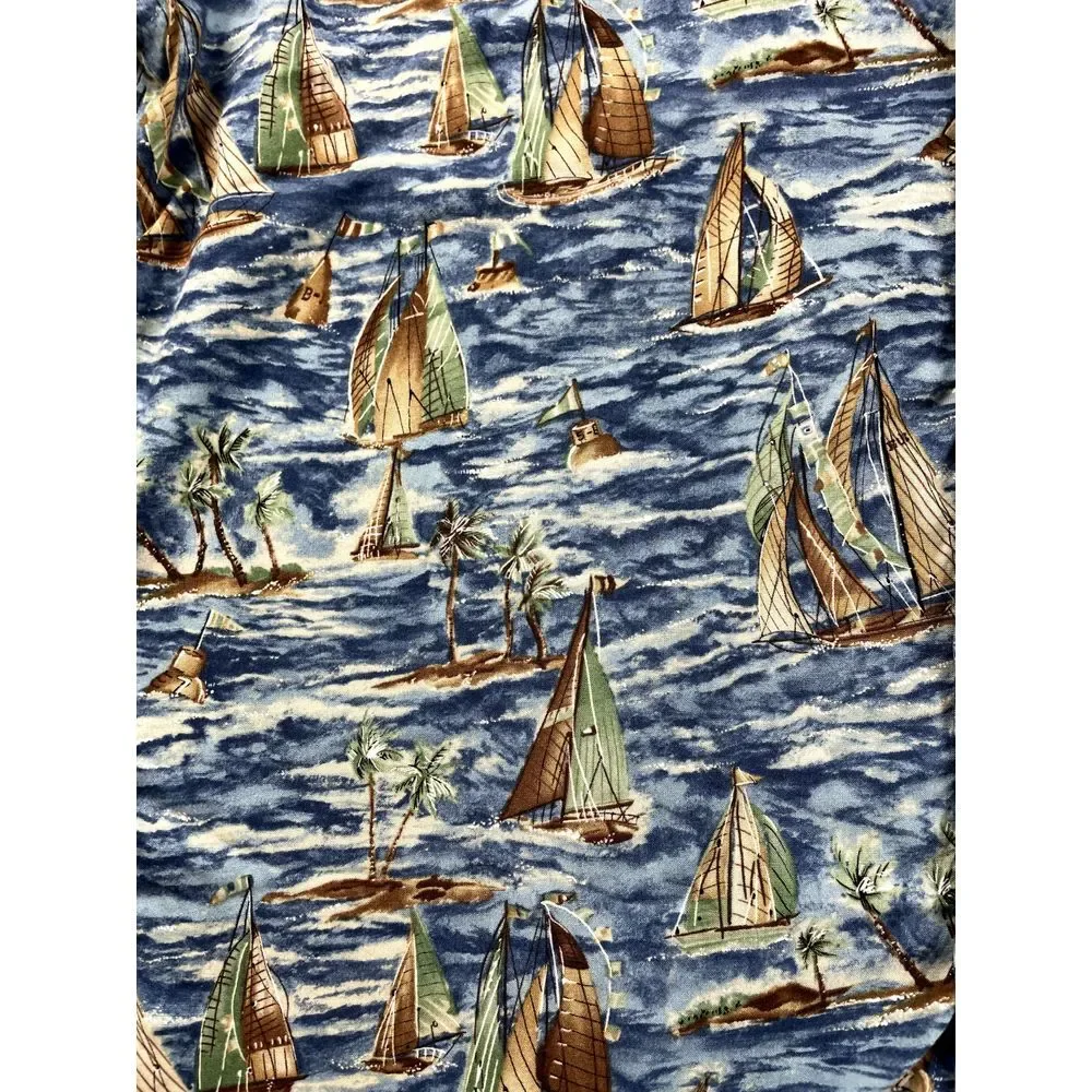 Croft & Barrow Hawaiian Shirt Men's L Nautical Sailboat Watercolors Sailing Blue